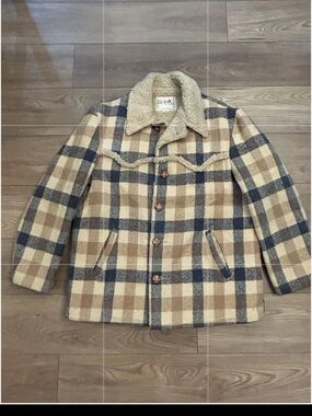 Vintage Fox Knapp Plaid Heavy Wool Sherpa Collar Jacket Made USA Mens 46